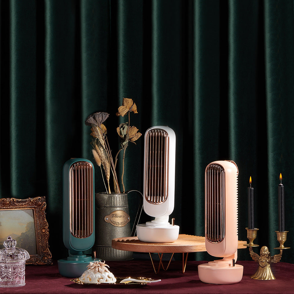 Desktop air cooler fan with humidifier for cool, fresh air at home or office.