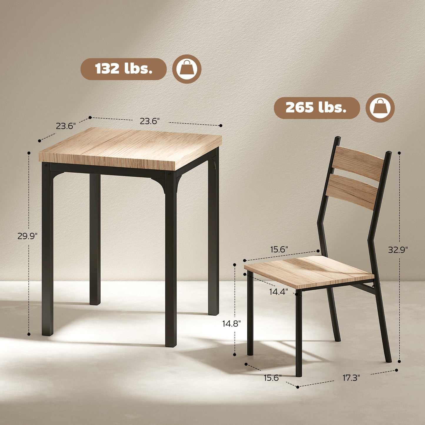 3-Piece Dining Table Set for 2 – Light Wood