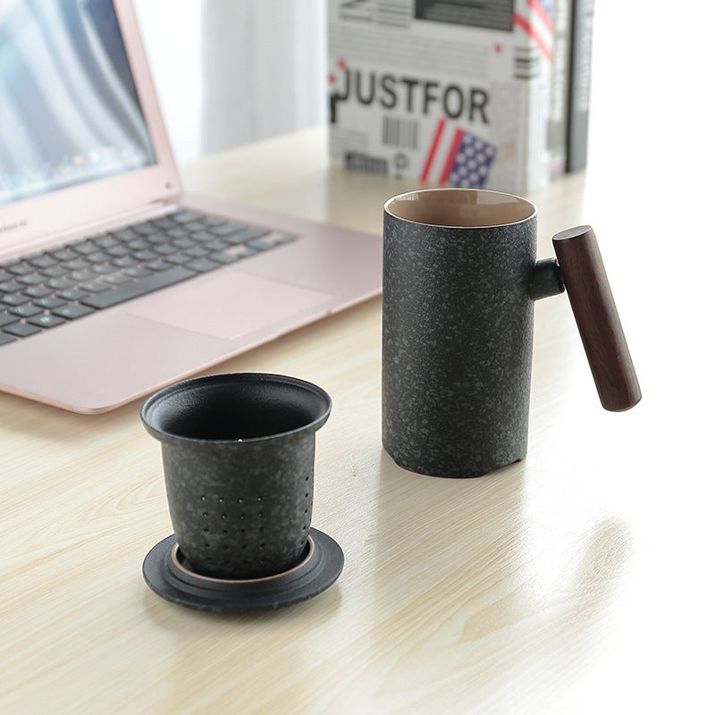 Japanese Ceramic Mug with Wooden Handle