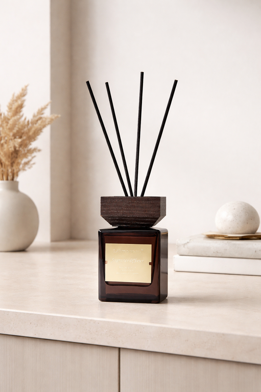 Fragrance Reed Diffuser with Wooden Lid & Rattan Reeds