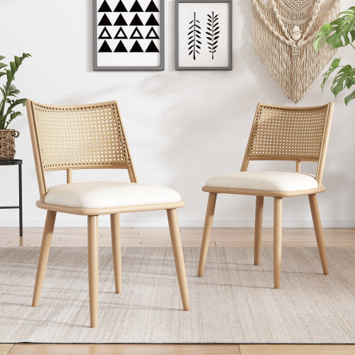 Set of 2 Bamboo Dining Chairs with Rattan Back – Beige