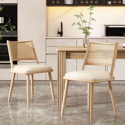 Set of 2 Bamboo Dining Chairs with Rattan Back – Beige