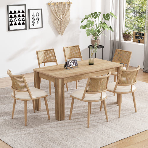 Set of 2 Bamboo Dining Chairs with Rattan Back – Beige